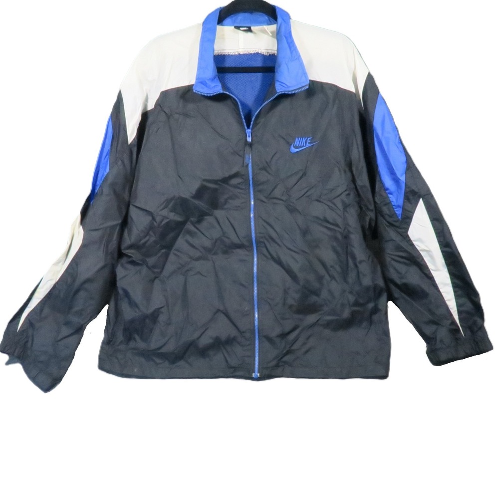 Vintage 90s Nike Windbreaker Jacket Mens XL Black Blue Colorblock Full Zip Track